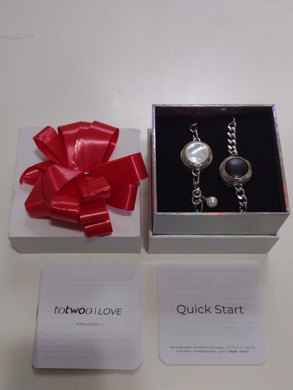 Totwoo I Love Silver Bracelet Set with Pearl and Black Charm Smart Electronics